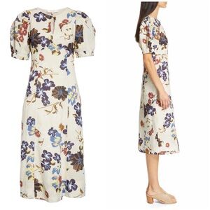 Sea New York Margherite Floral Print Puff Sleeves Midi Dress Size 0